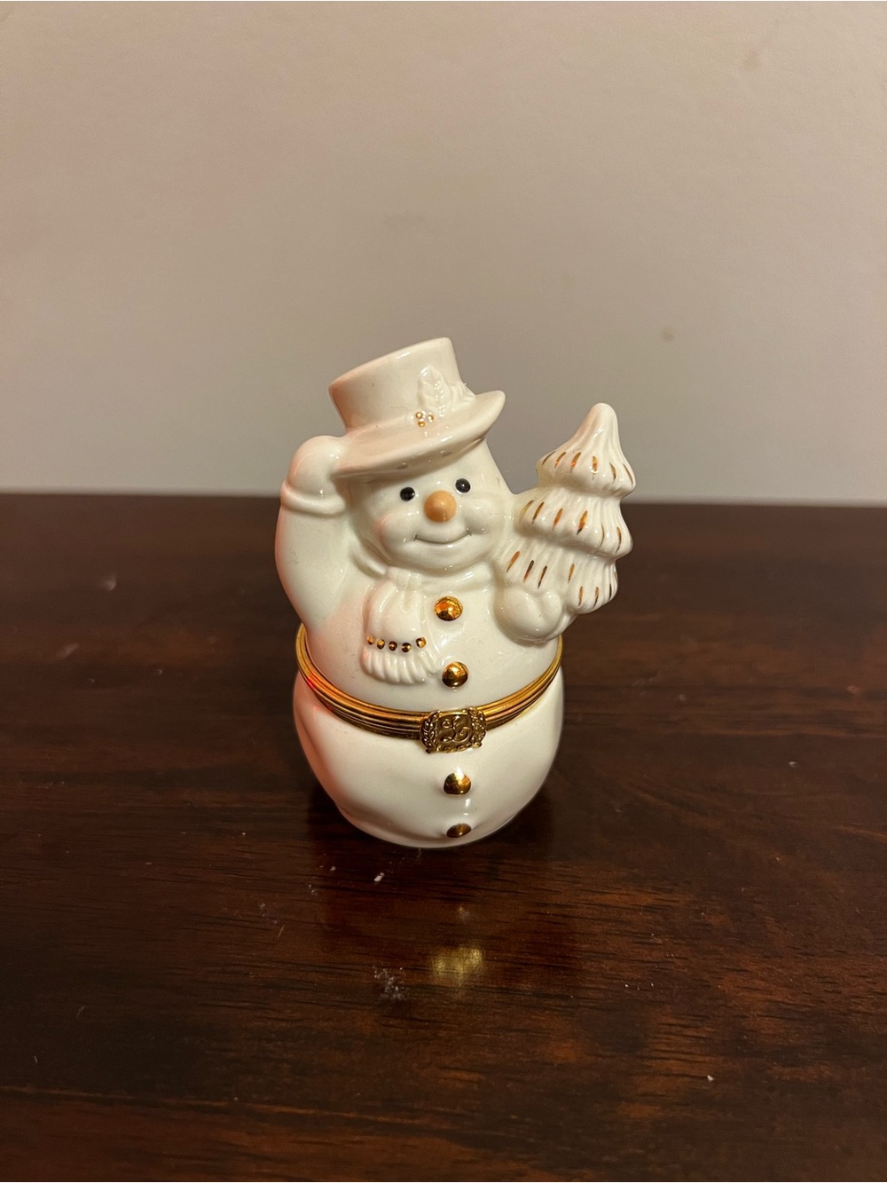 Lenox Snowman Treasure Trinket with Gold Snowflake Inside